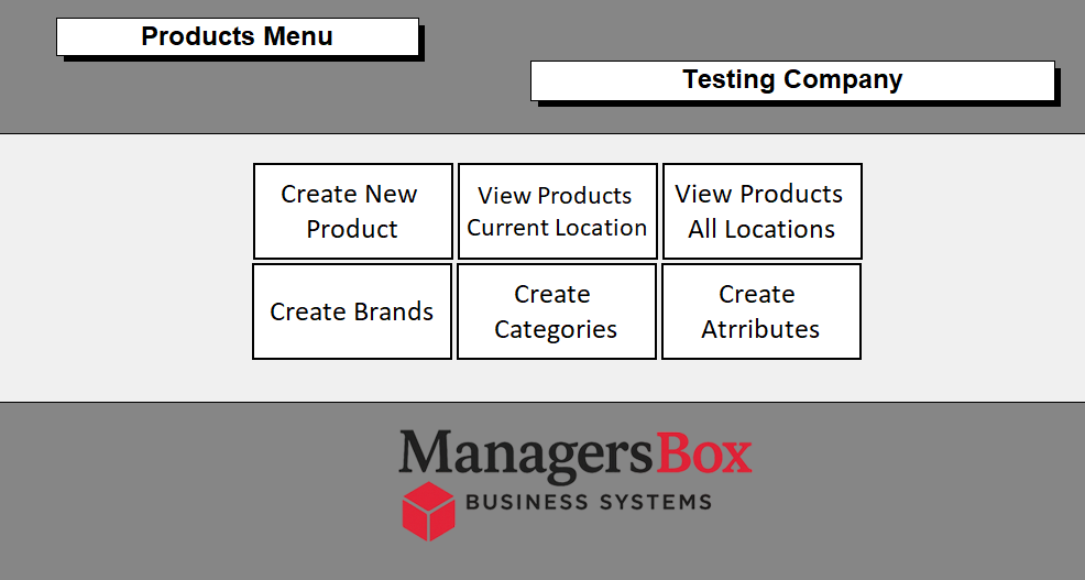 Products Menu screen